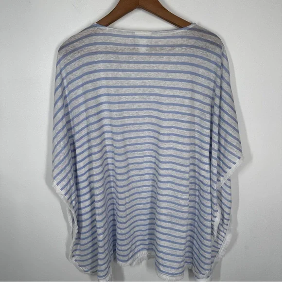 J. Jill 100% Linen Striped Poncho XS/S White Blue - Picture 4 of 4